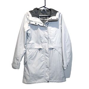 Eddie Bauer Hooded Rain Windbreaker Coat Jacket White Gray Women S 21012529